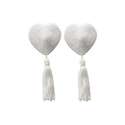 love in leather Heart Shaped Sequin Nipple Pasties with Fabric Tassels White White NIP002WHT 1491600223828 Detail