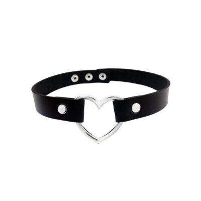 love in leather choker Faux Leather Choker with Silver Heart Centre Ring Black CHO028BLK 3815028212116 Detail